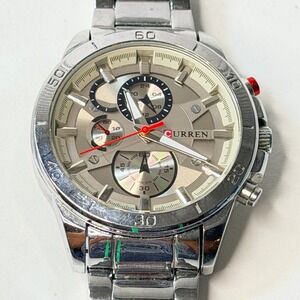 Curren Mens‎ Chronograph Watch M:8275 Silver Stainless Steel Water Resistant